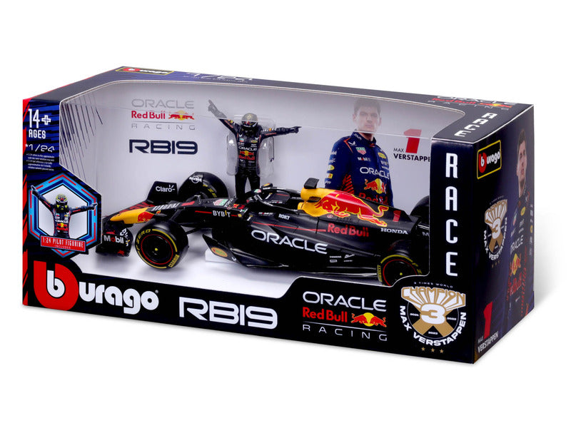 Modelové auto Red Bull Racing, BBurago, Max Verstappen, číslo 1, 1:24, RB19, s pilotom