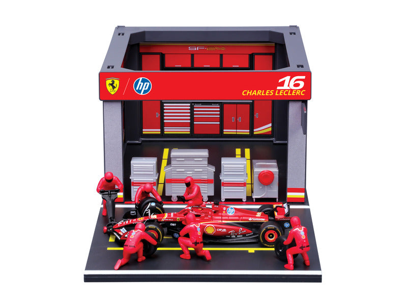 Ferrari modelová stavebnica, vstup do boxov, bburago, 1:43, Charles Leclerc, #16, SF-24