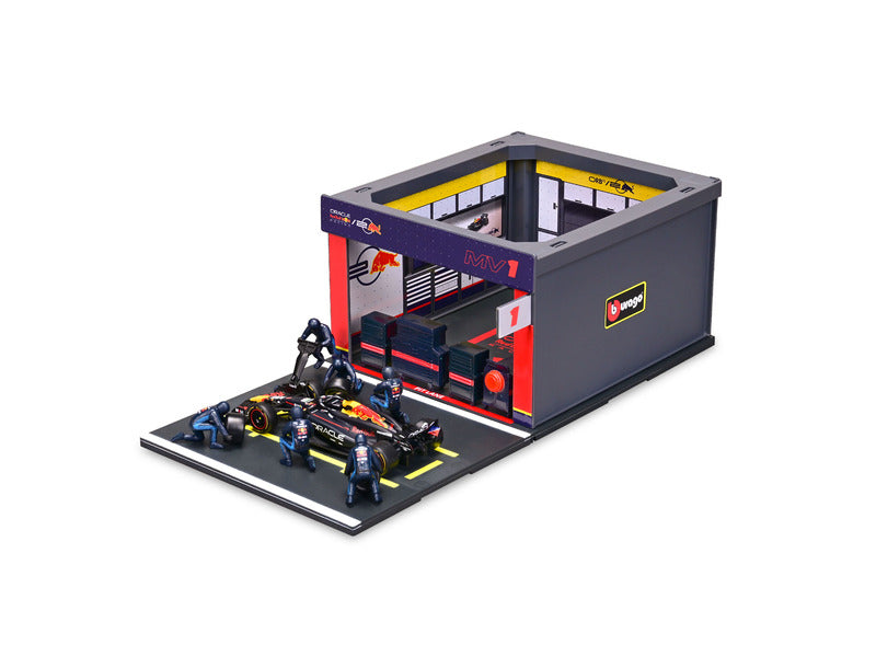 Modelová stavebnica Red Bull Racing, vstupenka do boxov, bburago, 1:43, Max Verstappen, číslo 1, RB19