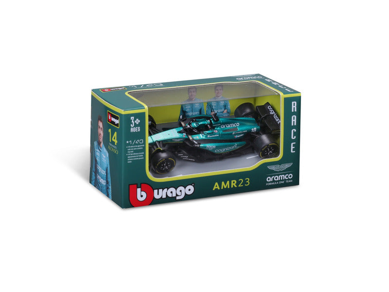 Aston Martin modelové auto, AMR23, BBURAGO, 1:43, Fernando Alonso, č. 14, 2023