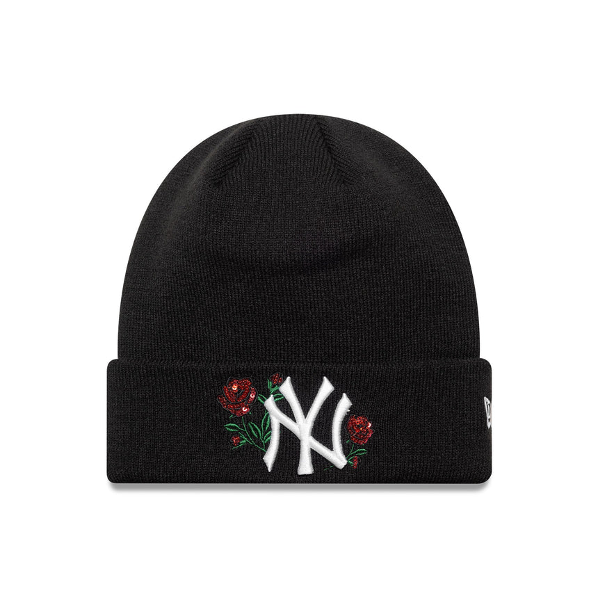 New York Yankees čiapka, ruža zo flitrov, dámska, New Era, čierna