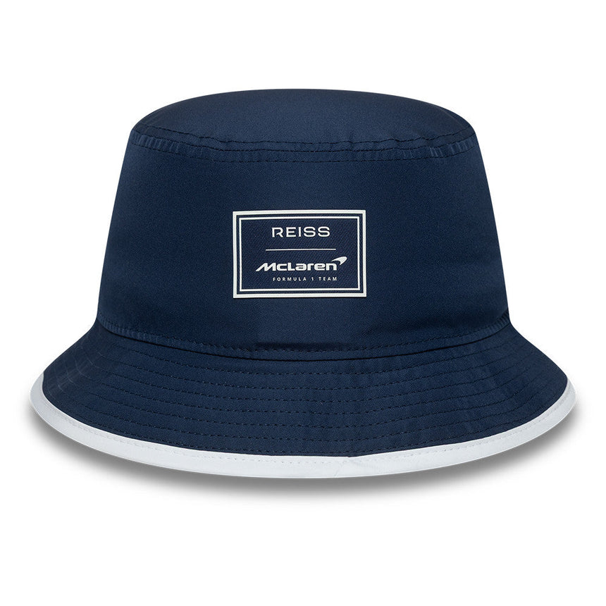 Klobúk bucket typu McLaren x Reiss, sezónny, zúžený, New Era, 9FORTY, modrá