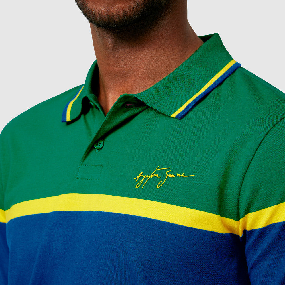 Ayrton Senna Polo, pruhované pánske, modrá, 2021 - FansBRANDS®