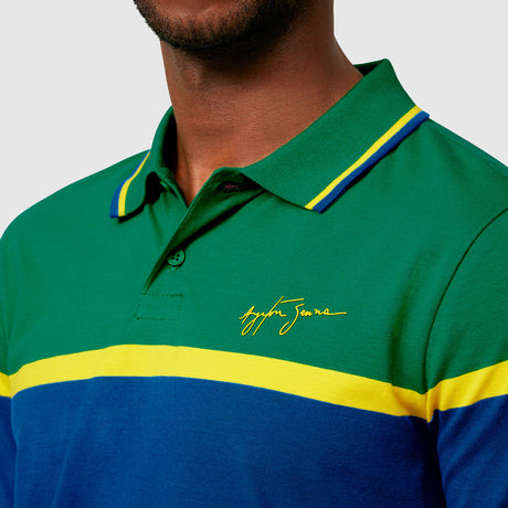 Ayrton Senna Polo, pruhované pánske, modrá, 2021 - FansBRANDS®