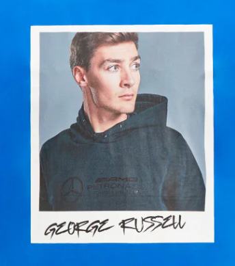 Mercedes T-Shirt, George Russell Porträt, Blau