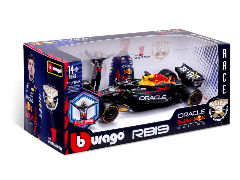 Red Bull Racing modelové auto, bburago, Max Verstappen, #1, 1:24, RB19, s pilotom