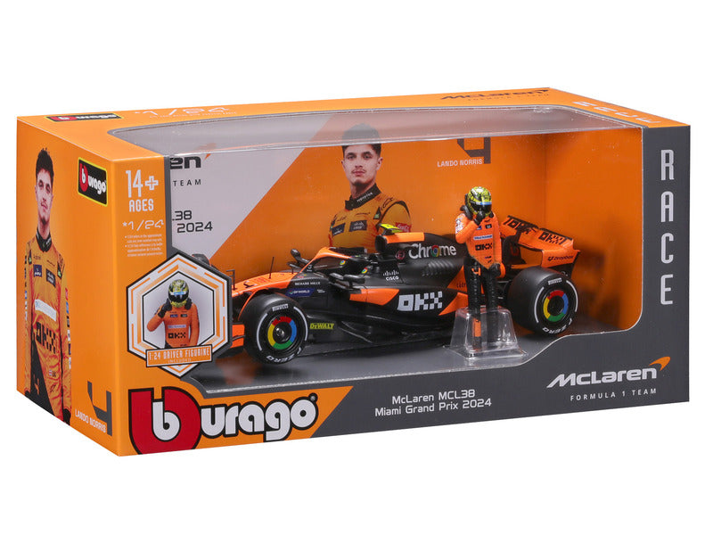 McLaren modelové auto, bburago, Lando Norris, 1:24, #4, MCL38, s pilotom