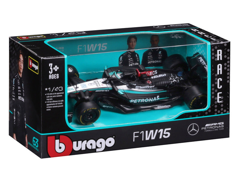 modelové auto Mercedes, bburago, George Russell, #63, 1:43, F1W15