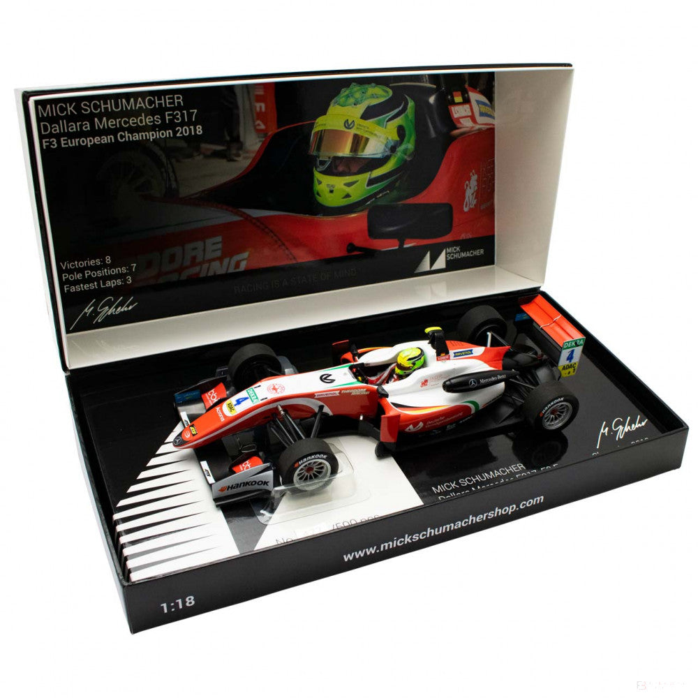 Model auta Mick Schumacher, Dallara Mercedes F317 Prema Racing Formula 3, mierka 1:18, biela, 2018 - FansBRANDS®