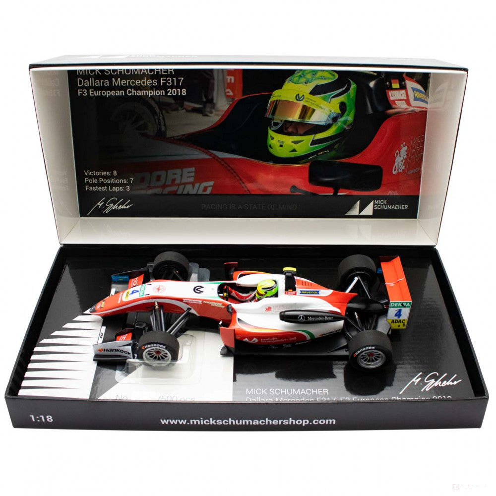 Model auta Mick Schumacher, Dallara Mercedes F317 Prema Racing Formula 3, mierka 1:18, biela, 2018 - FansBRANDS®