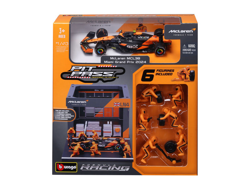 McLaren modelová stavebnica, pit lane vstupenka, bburago, 1:43, Lando Norris, #4, MCL38