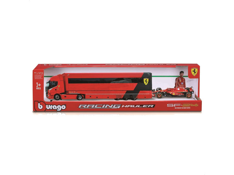 Ferrari modelový set, závodný náves, bburago, 1:43, Charles Leclerc, #16, SF-24