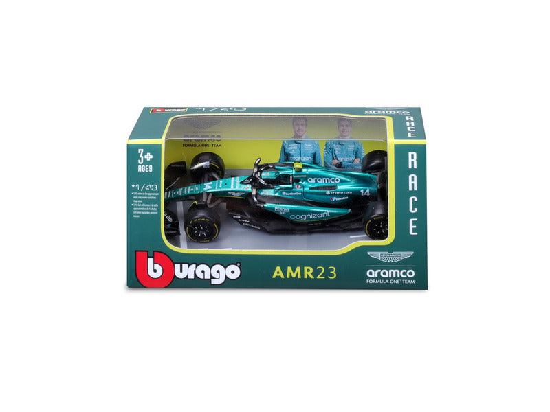 Aston Martin modelové auto, AMR23, BBURAGO, 1:43, Fernando Alonso, č. 14, 2023