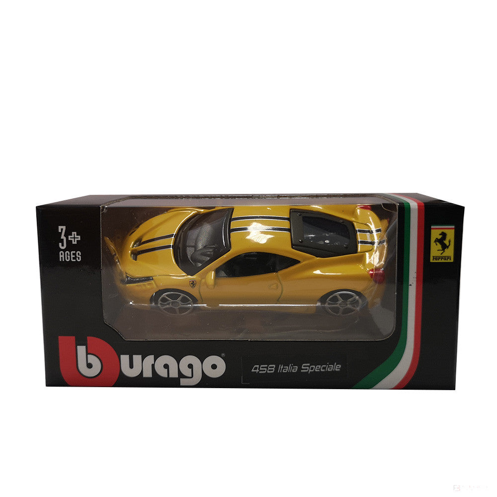 Model auta Ferrari, 458 Italia Specia, mierka 1:64, žltý, 2020