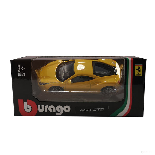 Model auta Ferrari, 488 GTB, mierka 1:64, žltý, 2020 - FansBRANDS®