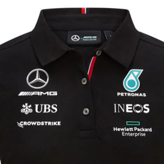 Mercedes Damen T-Shirt mit Kragen, Team, Schwarz, 2021