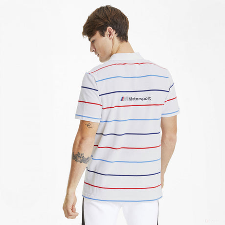 BMW tričko, Puma BMW MMS pruhované s okrúhlym výstrihom, biele, 2020 - FansBRANDS®
