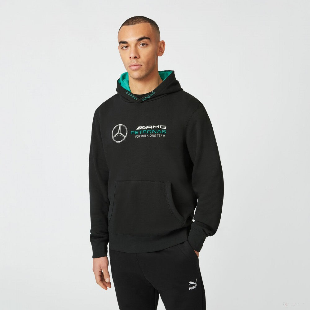 Sveter Mercedes s kapucňou, logo tímu, čierny, 2022