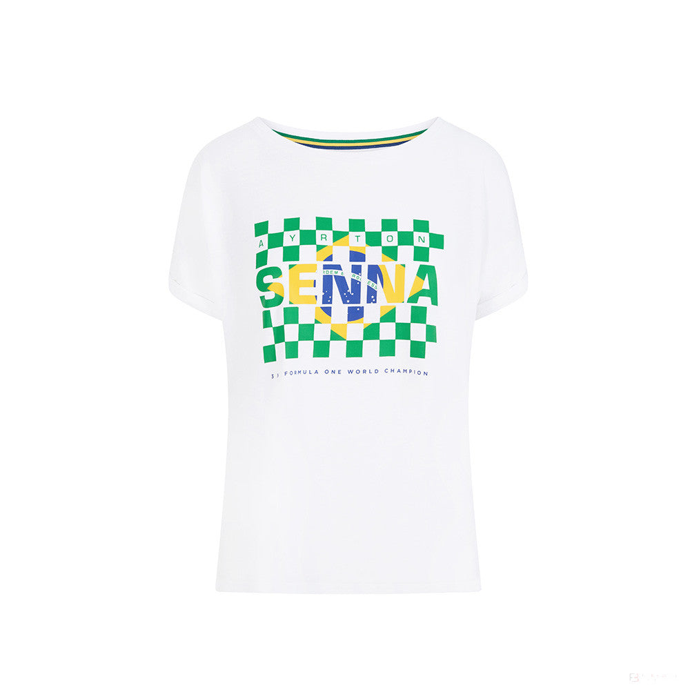 Dámske tričko Ayrton Senna, vlajka Brazílie, biele, 2021 - FansBRANDS®