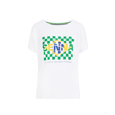 Dámske tričko Ayrton Senna, vlajka Brazílie, biele, 2021 - FansBRANDS®