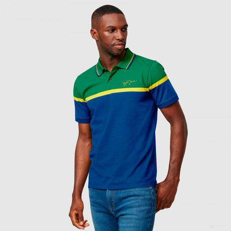 Ayrton Senna Polo, pruhované pánske, modrá, 2021 - FansBRANDS®