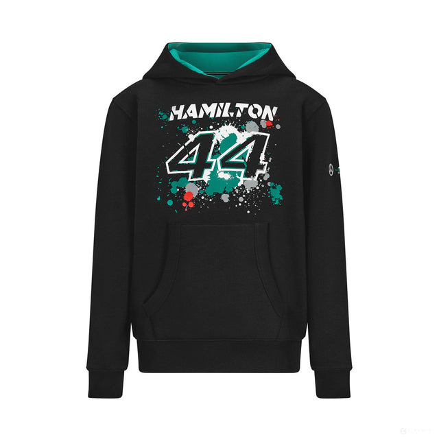 Detská mikina Mercedes Lewis Hamilton, LEWIS #44, čierna, 2022 - FansBRANDS®