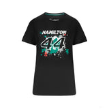 Dámske tričko Mercedes Lewis Hamilton, LEWIS #44, čierne, 2022
