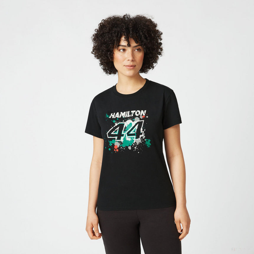 Dámske tričko Mercedes Lewis Hamilton, LEWIS #44, čierne, 2022 - FansBRANDS®
