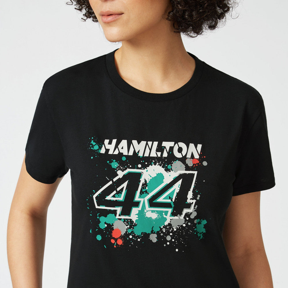 Dámske tričko Mercedes Lewis Hamilton, LEWIS #44, čierne, 2022