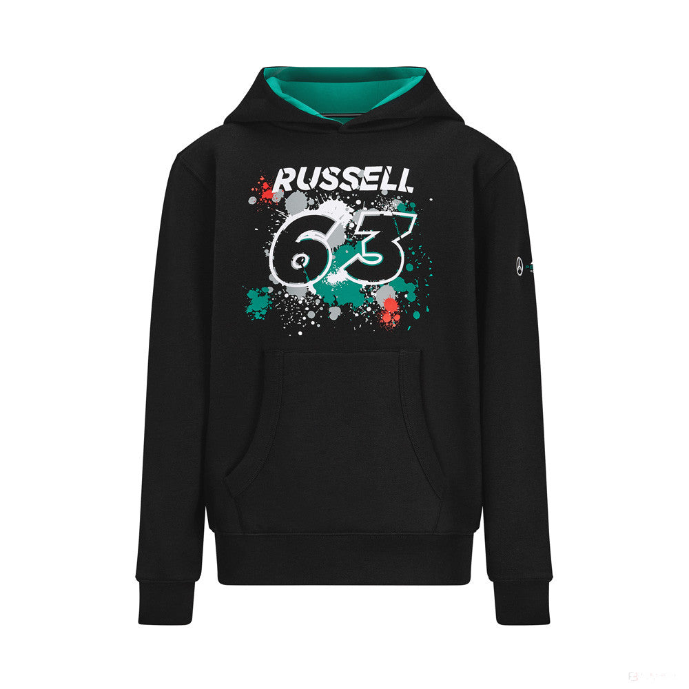 Detský sveter s kapucňou Mercedes George Russell, GEORGE #63, čierny, 2022 - FansBRANDS®