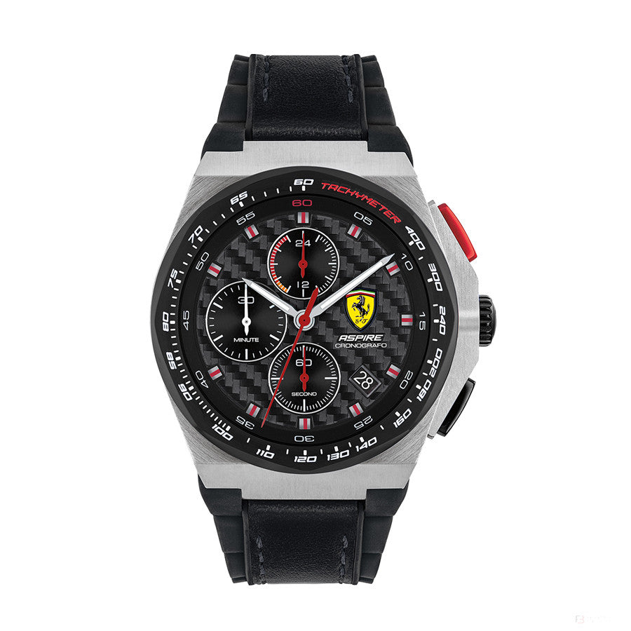 Scuderia Ferrari Watch Aspire, Chrono Bracelet Stainless Steel, Black Silicon Strap, 44Mm - FansBRANDS®