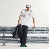 Mercedes póló, tím, inžinieri, adidas, biele, 2026