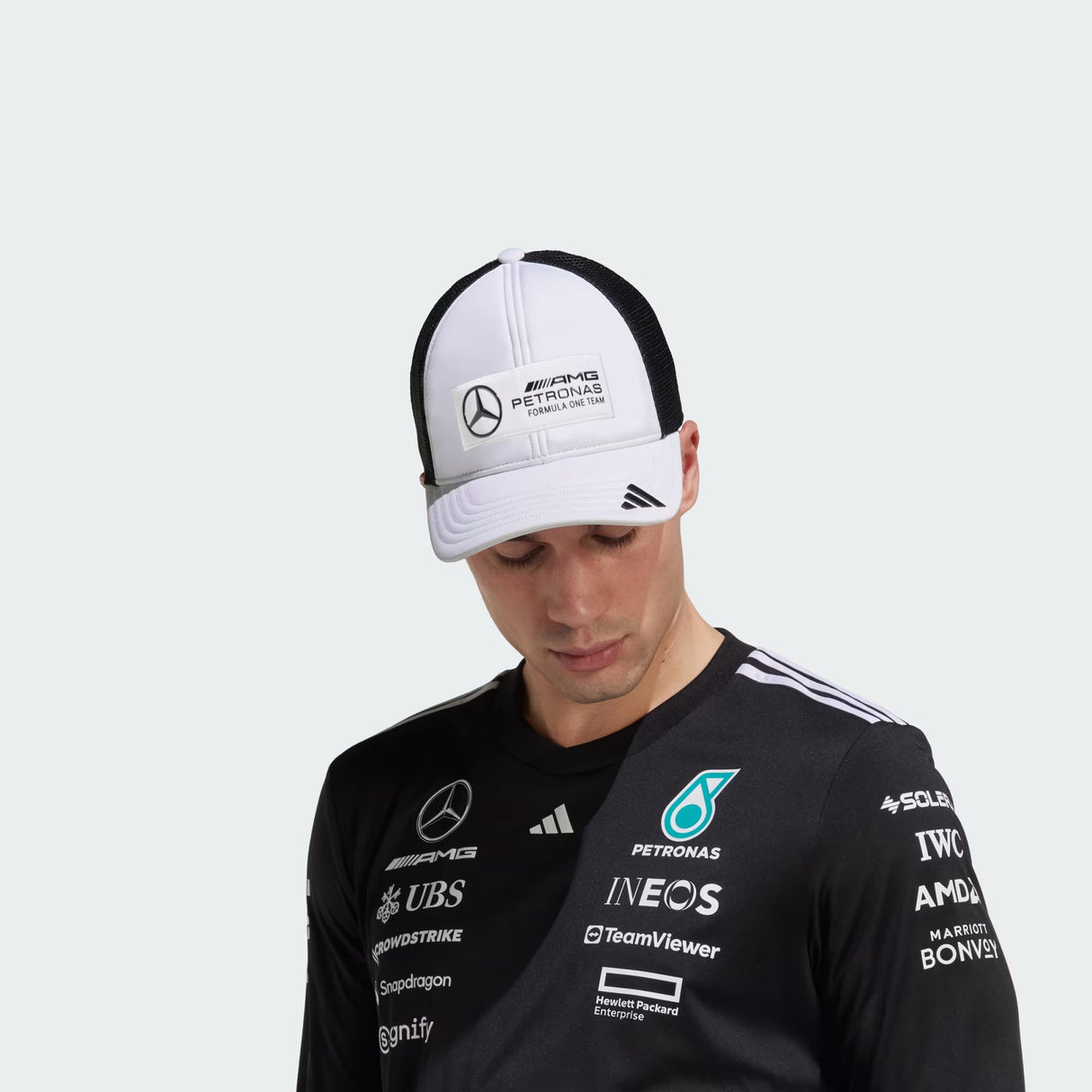 Mercedes šiltovka, trucker, dlhé logo, biela 🔥