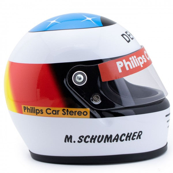 Mini prilba Michaela Schumachera, prvé preteky, mierka 1:2, biela, 1991