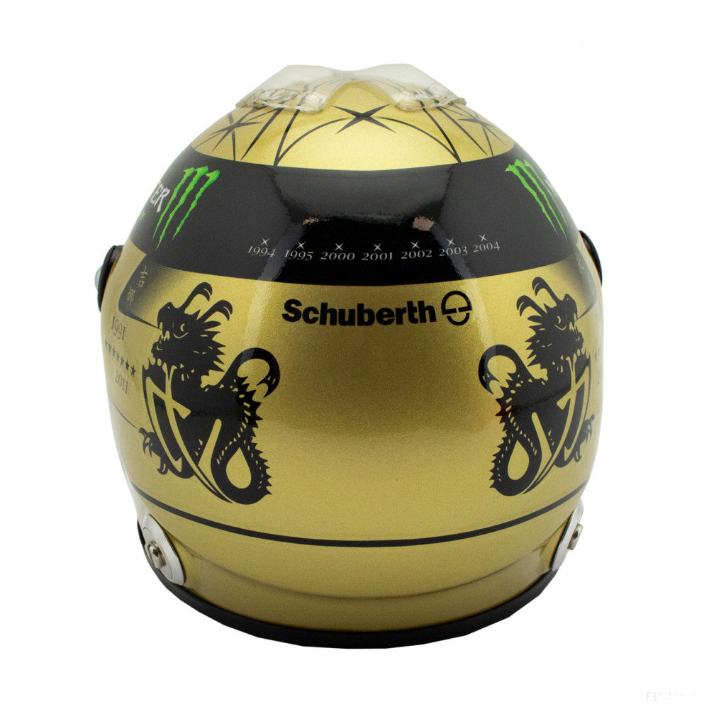 Mini prilba Michael Schumacher, mierka 1:2, 2011 Spa, zlatá, 2020
