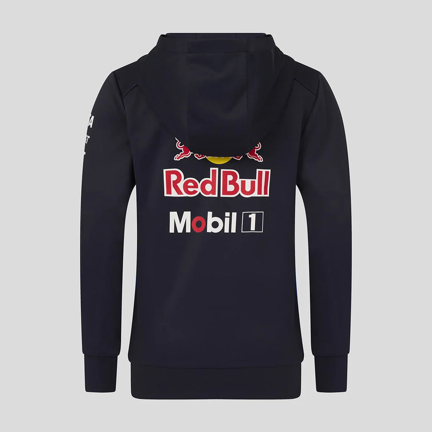Red Bull tímová detská mikina s kapucňou na zips, modrá