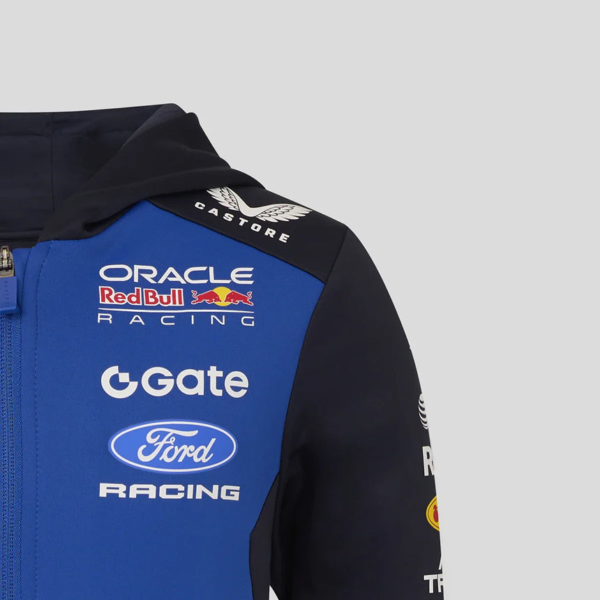 Red Bull tímová detská mikina s kapucňou na zips, modrá