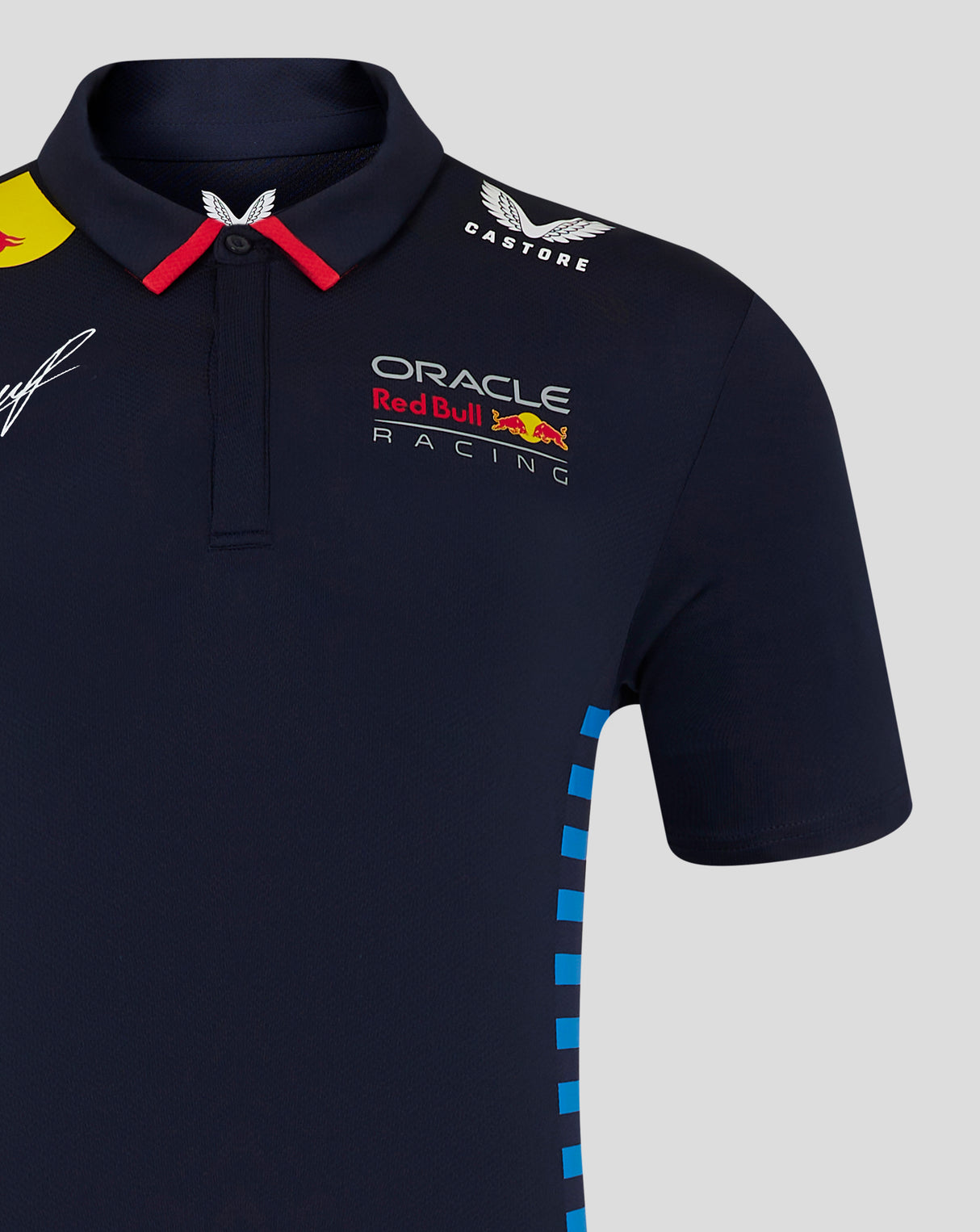 Red Bull tričko s golierom, Castore, Sergio Perez, modrá, 2024 - FansBRANDS®