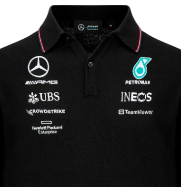 Mercedes Langarm-T-Shirt mit Kragen, gestrickt, Team, Schwarz, 2023