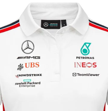 Mercedes T-Shirt mit Kragen, Fahrer, Team, Damen, Weiß, 2023