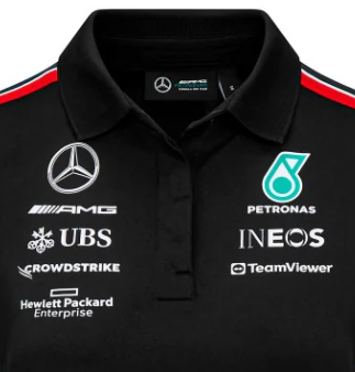Mercedes T-Shirt mit Kragen, Fahrer, Team, Damen, Schwarz, 2023